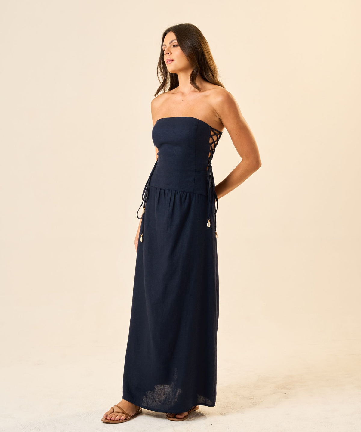 Vestido de Linho marinho Marcela