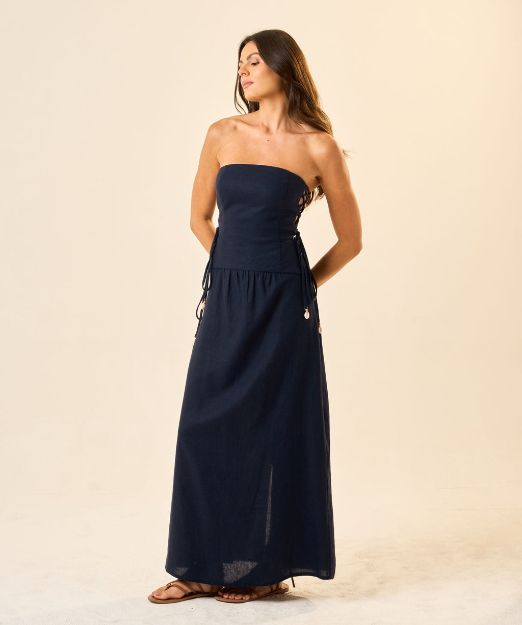 Vestido de Linho marinho Marcela