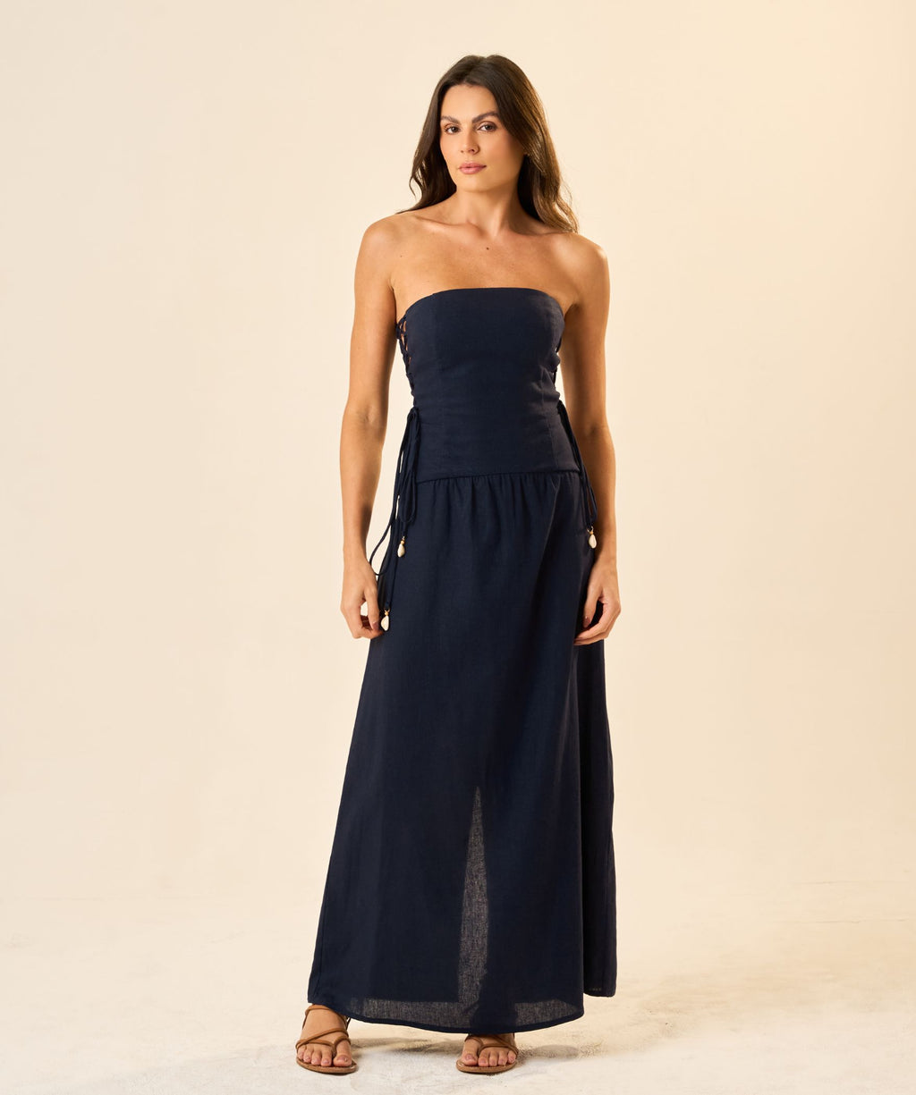 Vestido de Linho marinho Marcela