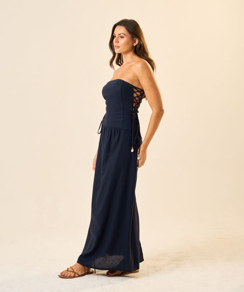 Vestido de Linho marinho Marcela