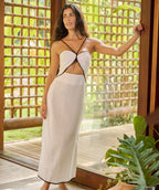 Vestido de Linho off-white Viés