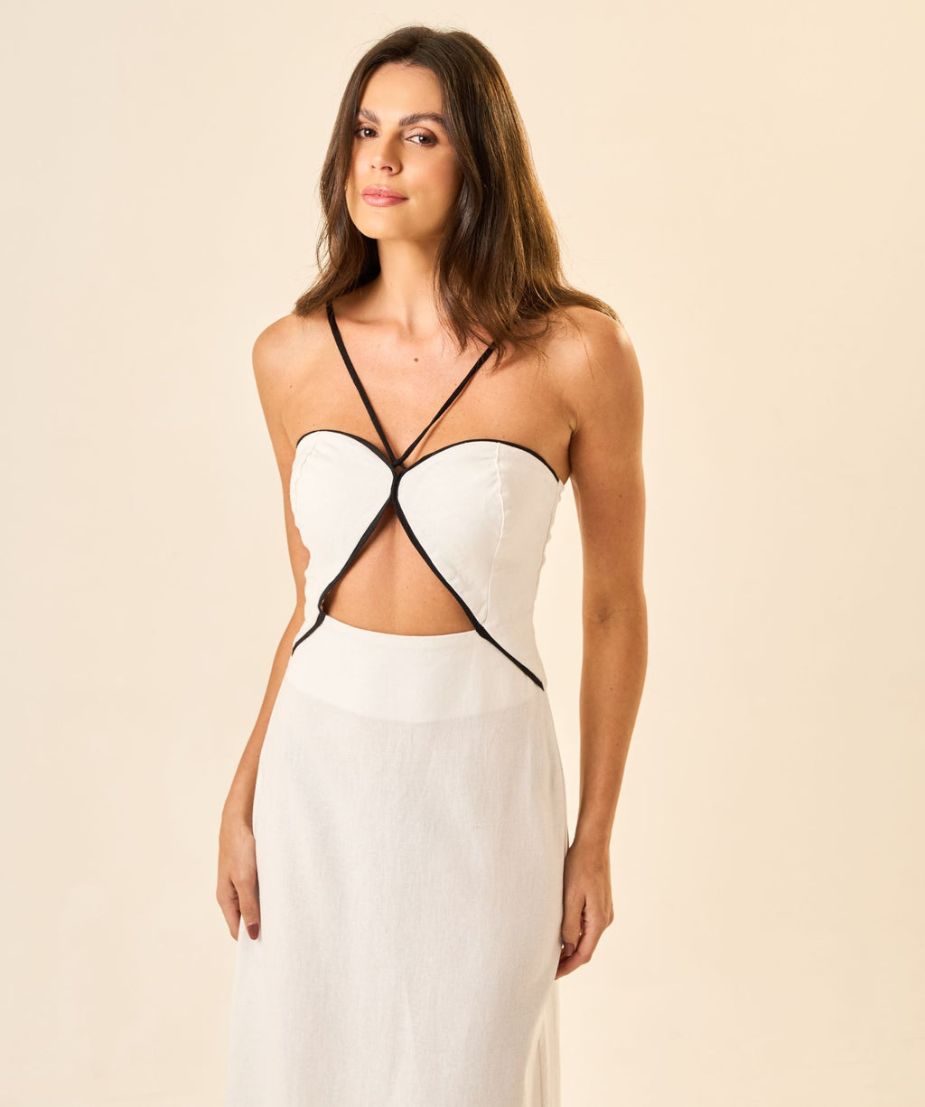 Vestido de Linho off-white Viés