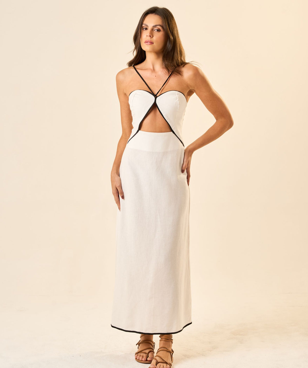 Vestido de Linho off-white Viés