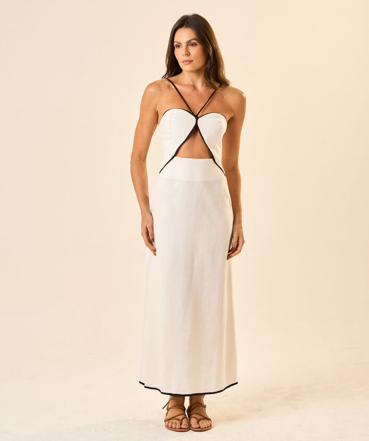 Vestido de Linho off-white Viés