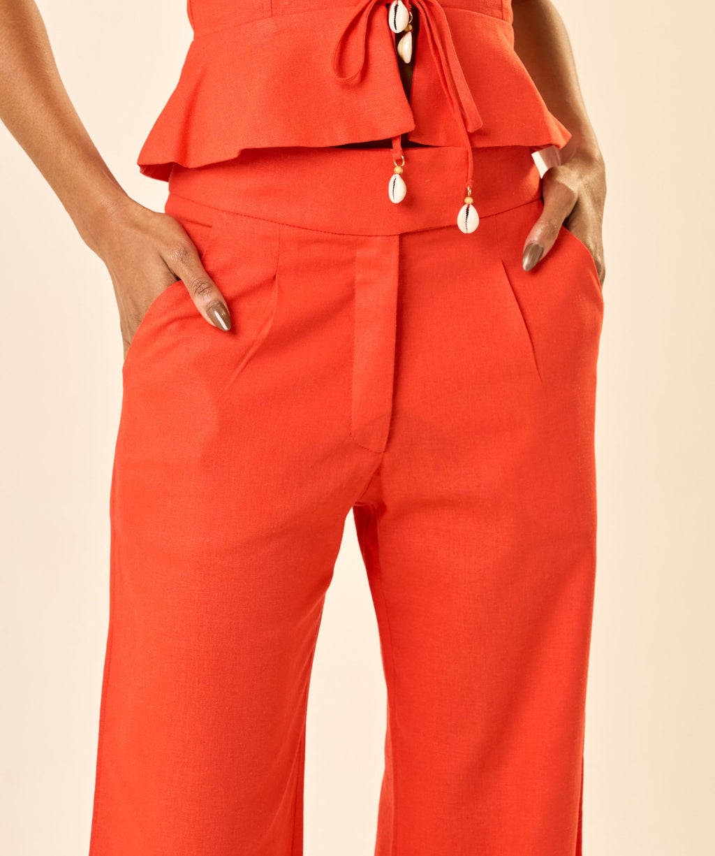 Calça de linho laranja-urucum Bruna