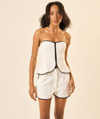 Short de linho off-white viés Lari