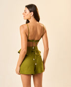 Top de linho verde-folha Elisa