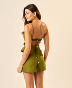 Top de linho verde-folha Elisa