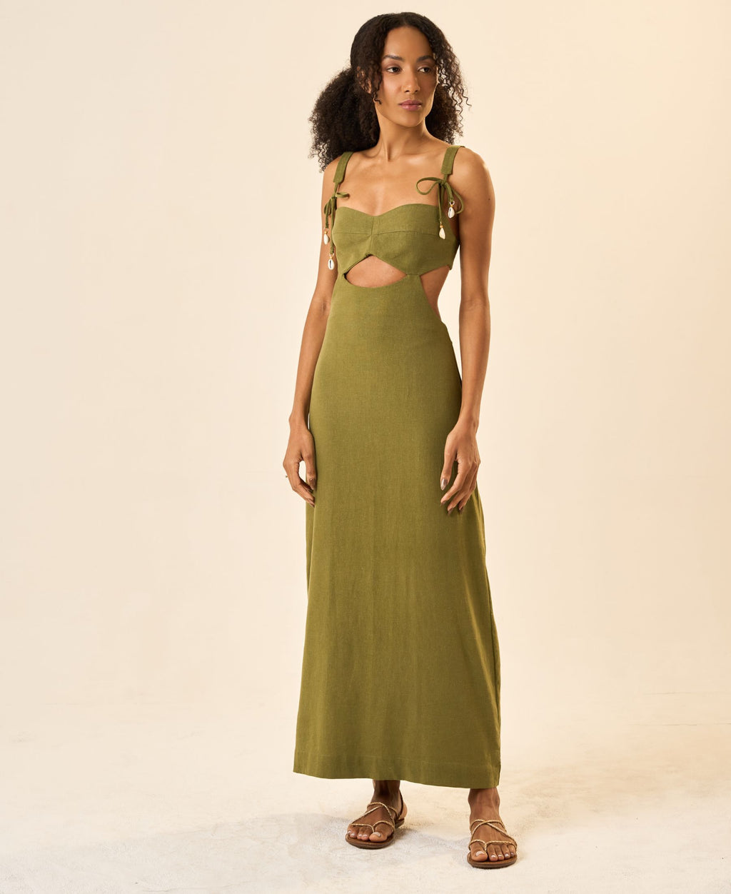 Vestido de Linho verde-oliva Nina