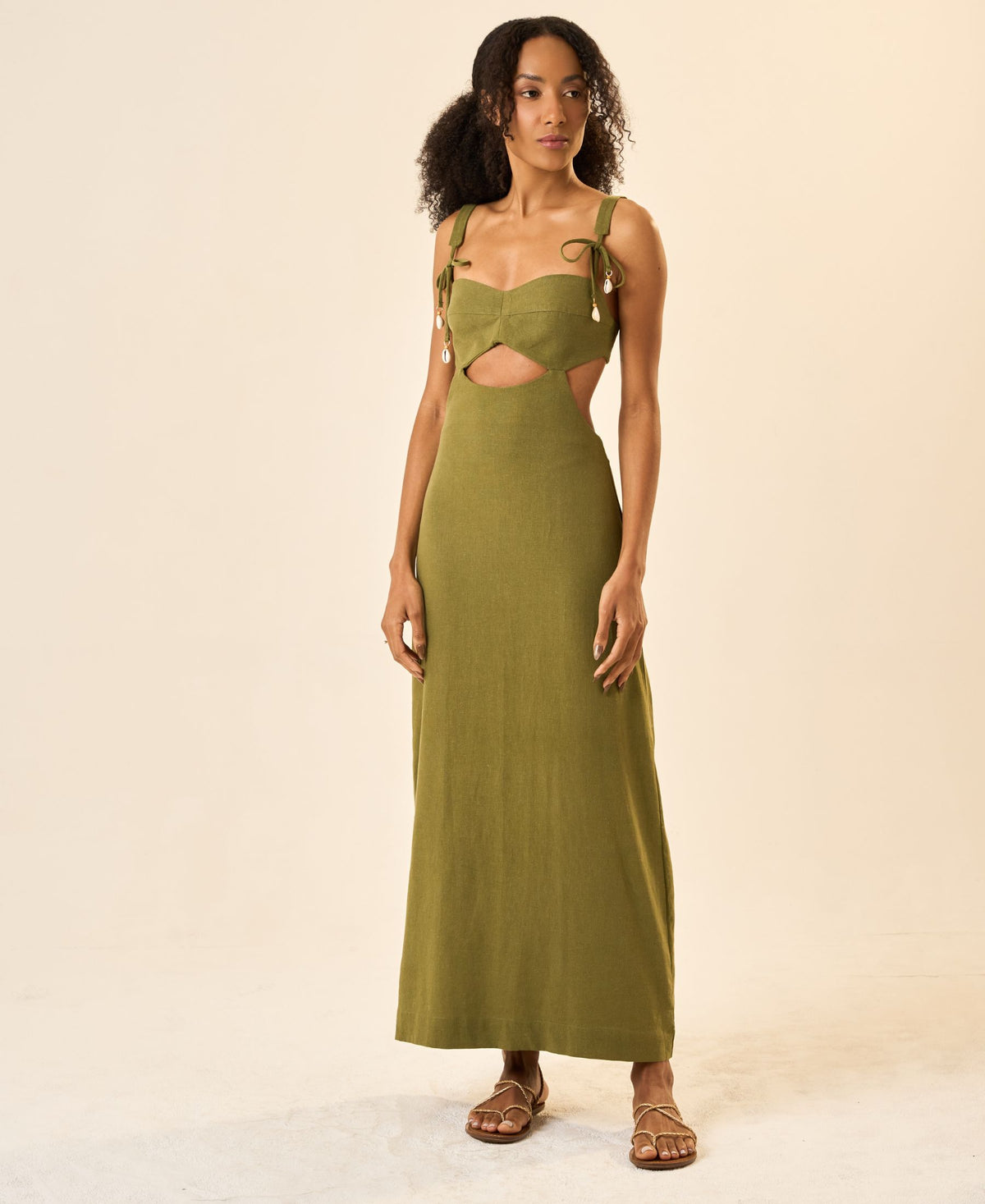 Vestido de Linho verde-oliva Nina