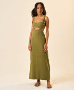 Vestido de Linho verde-oliva Nina