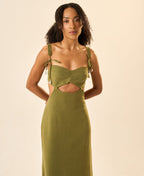 Vestido de Linho verde-oliva Nina