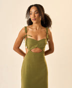 Vestido de Linho verde-oliva Nina