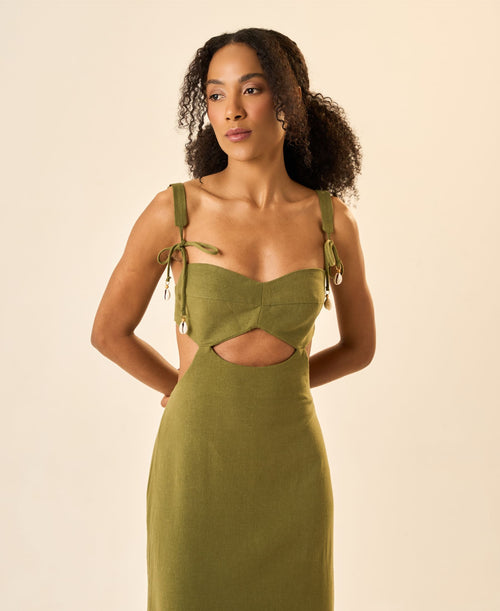 Vestido de Linho verde-oliva Nina