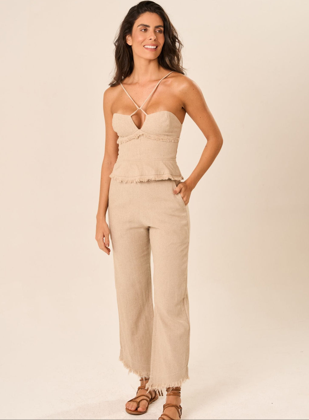 Calça de linho areia Guilhermina