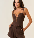 Short de linho marrom-café Lari