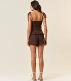 Top de linho marrom-café Rubia