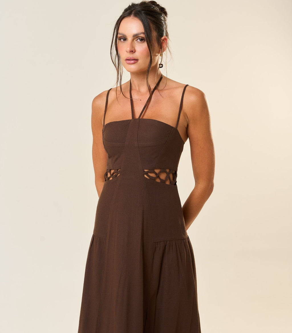 Vestido de Linho marrom-café Ale