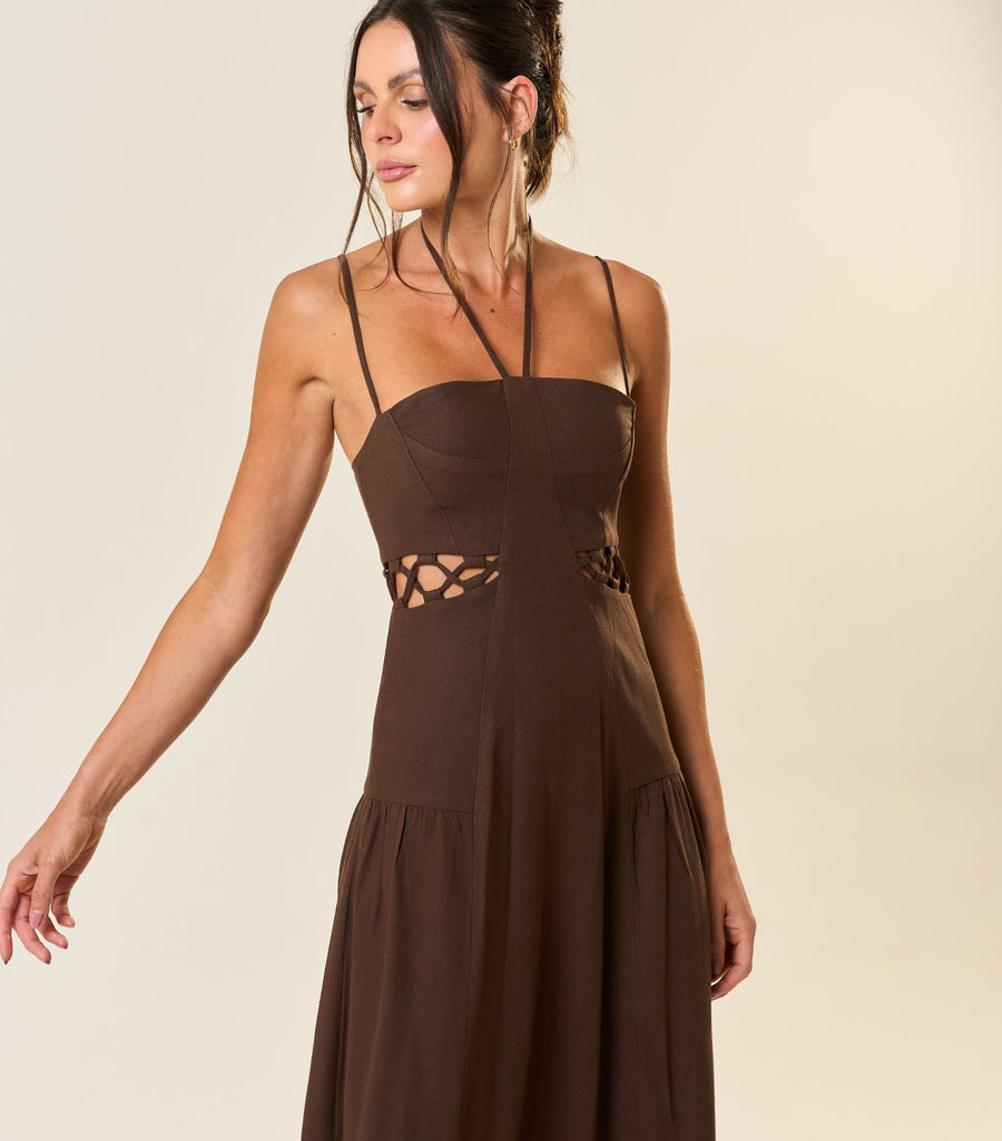 Vestido de Linho marrom-café Ale