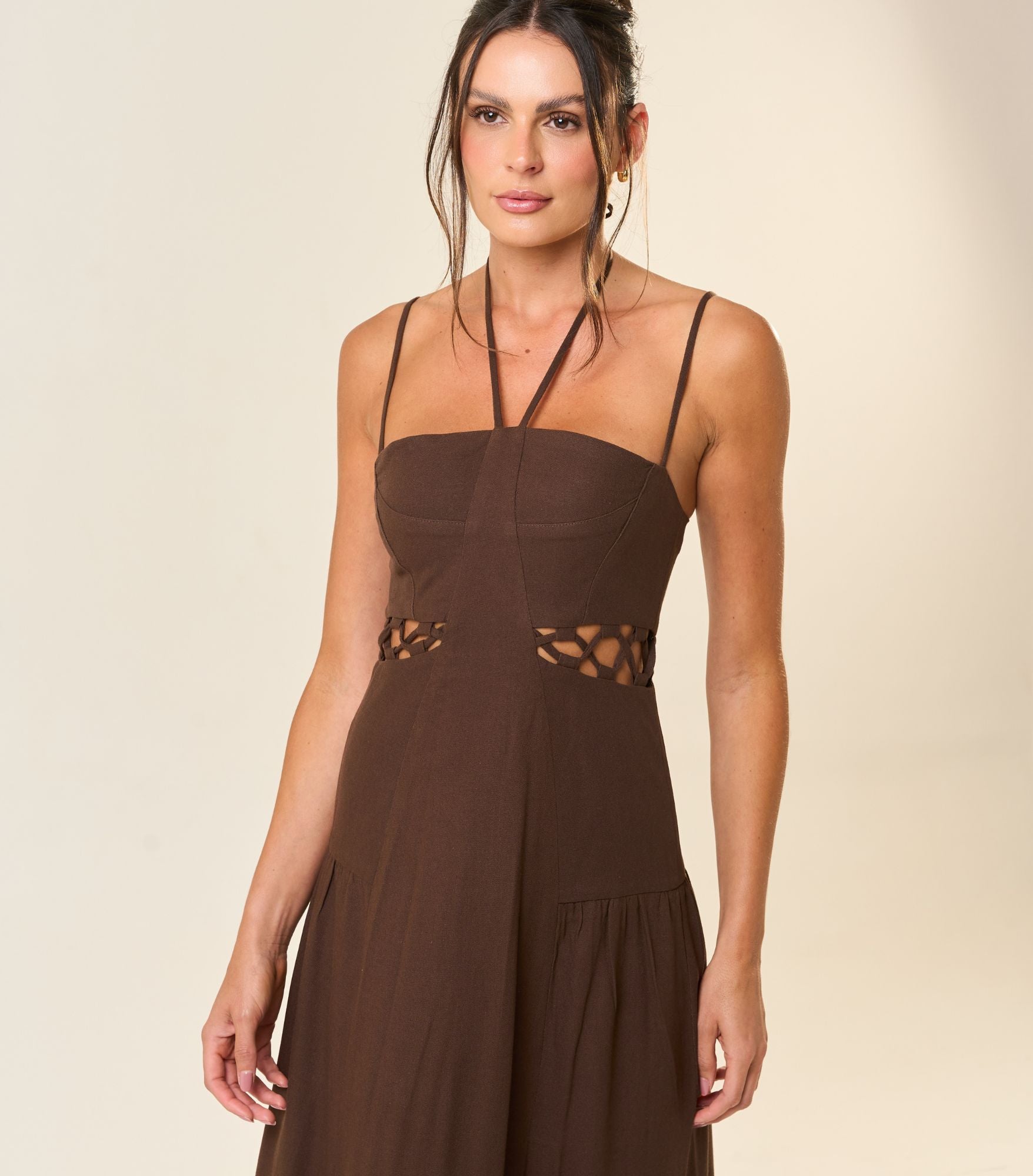 Vestido de Linho marrom-café Ale
