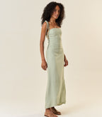 Vestido de Linho verde-chá Celina