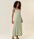 Vestido de Linho verde-chá Celina