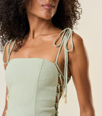 Vestido de Linho verde-chá Celina