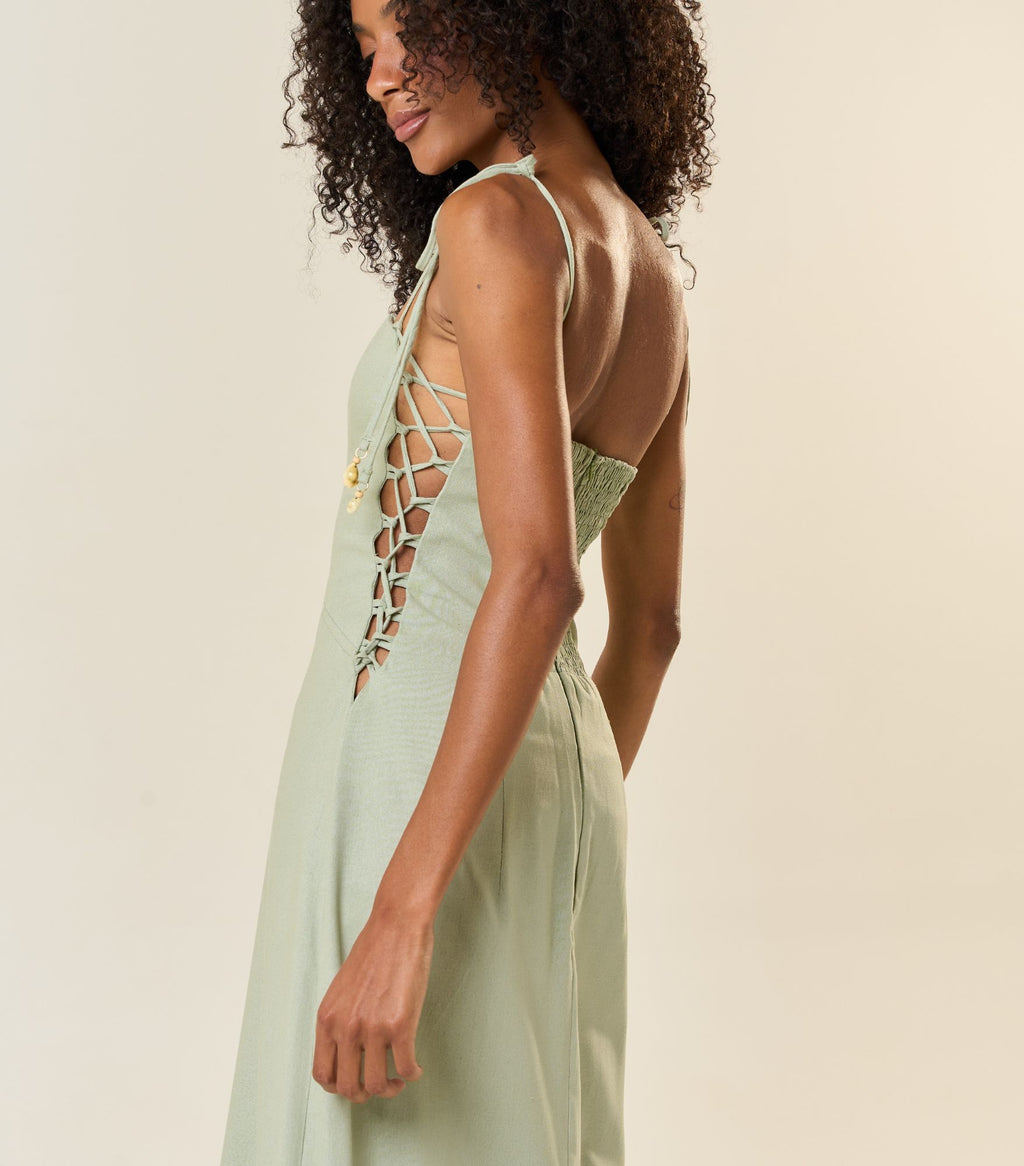 Vestido de Linho verde-chá Celina