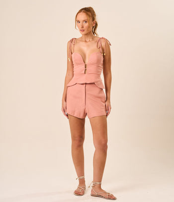 Short de linho rosé Lari