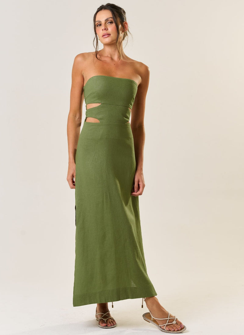 Vestido de Linho verde-oliva Mavi