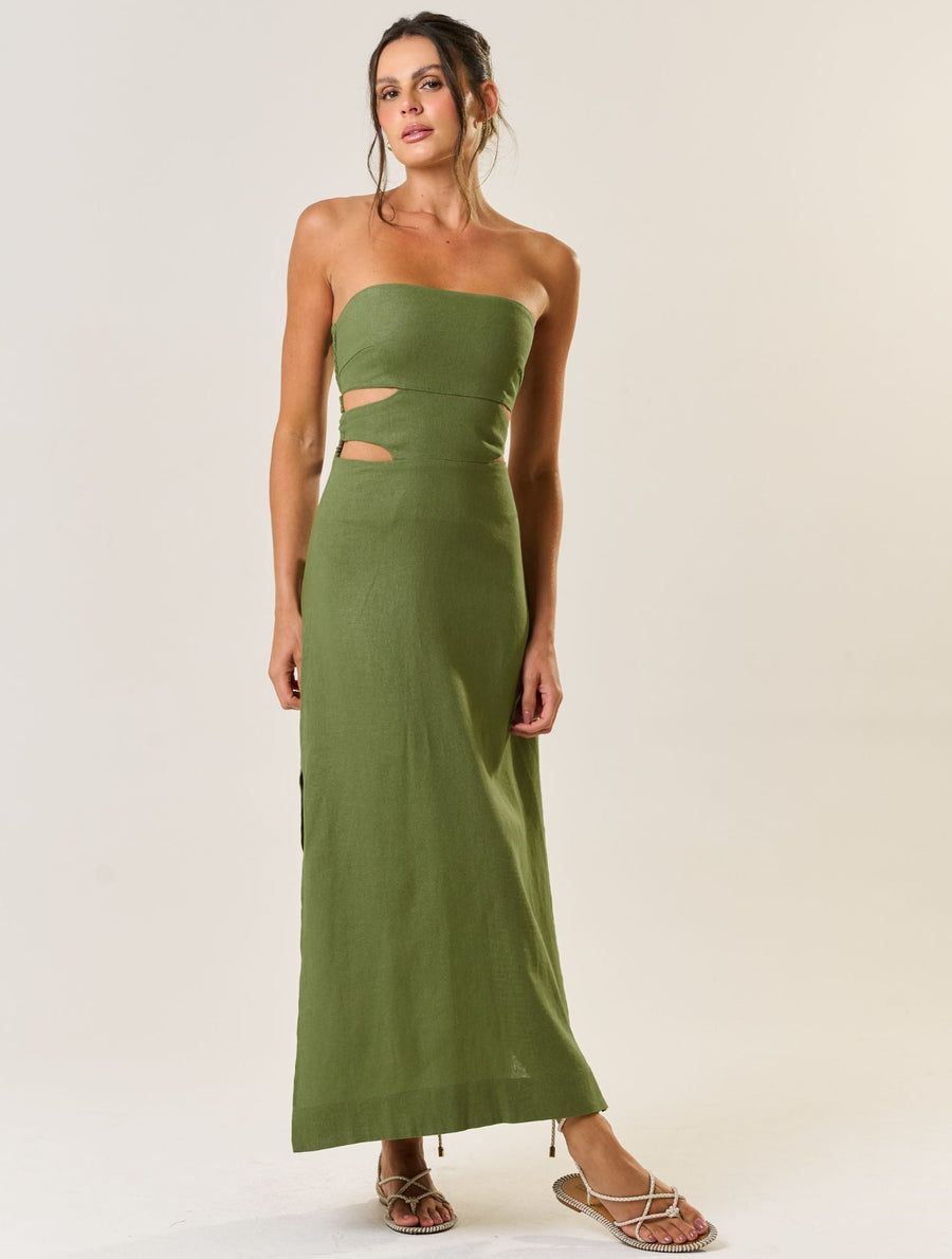 Vestido de Linho verde-oliva Mavi