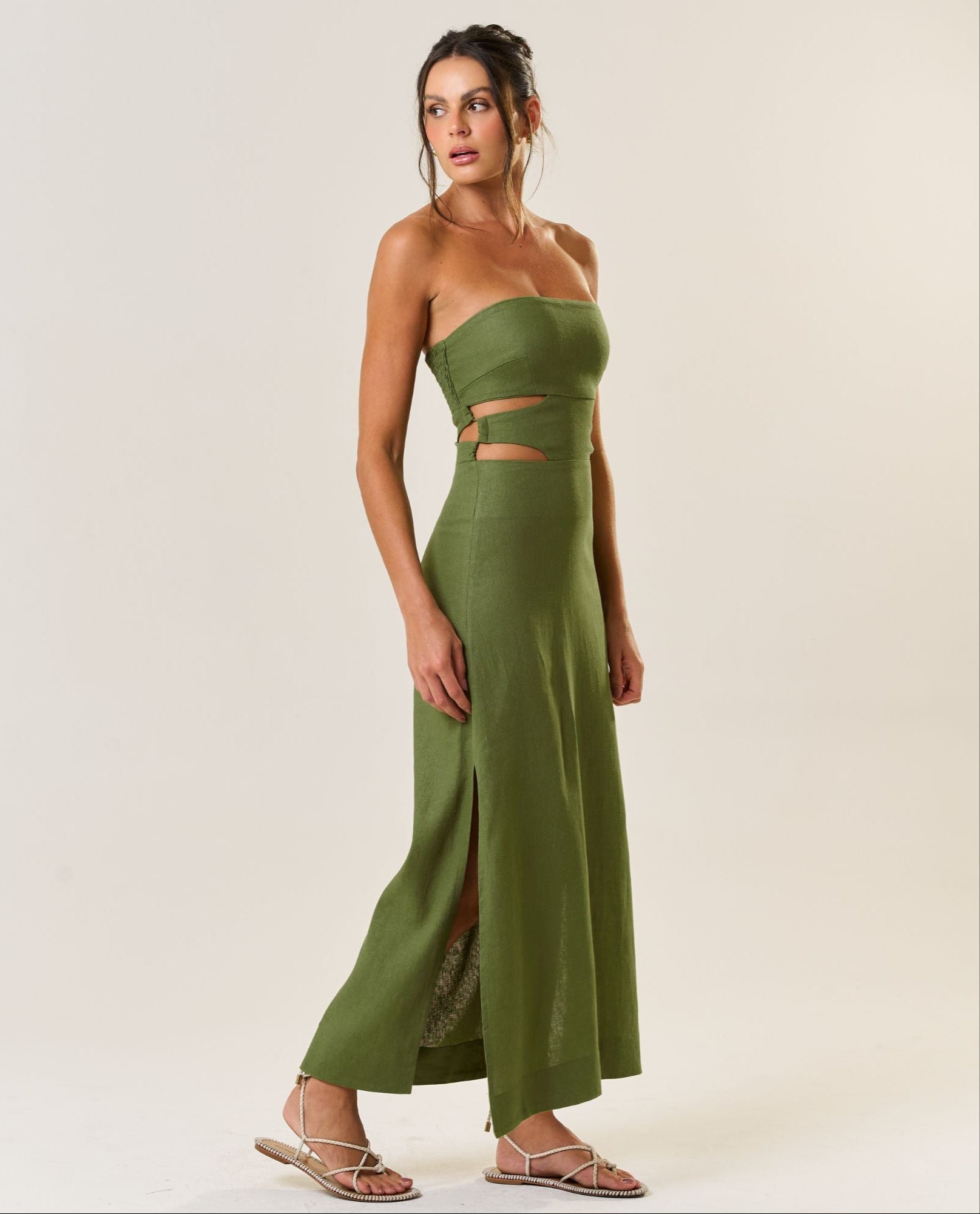 Vestido de Linho verde-oliva Mavi