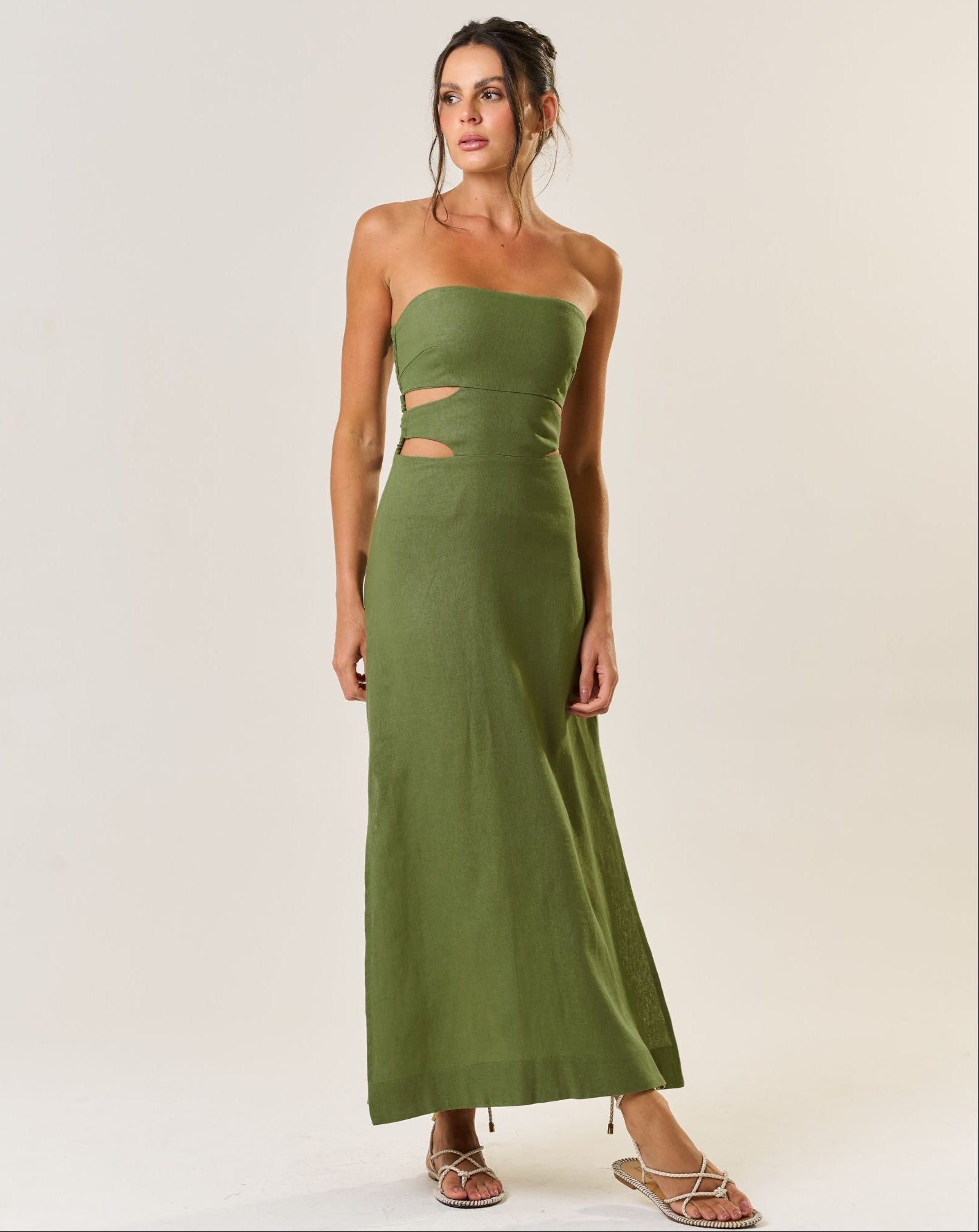 Vestido de Linho verde-oliva Mavi