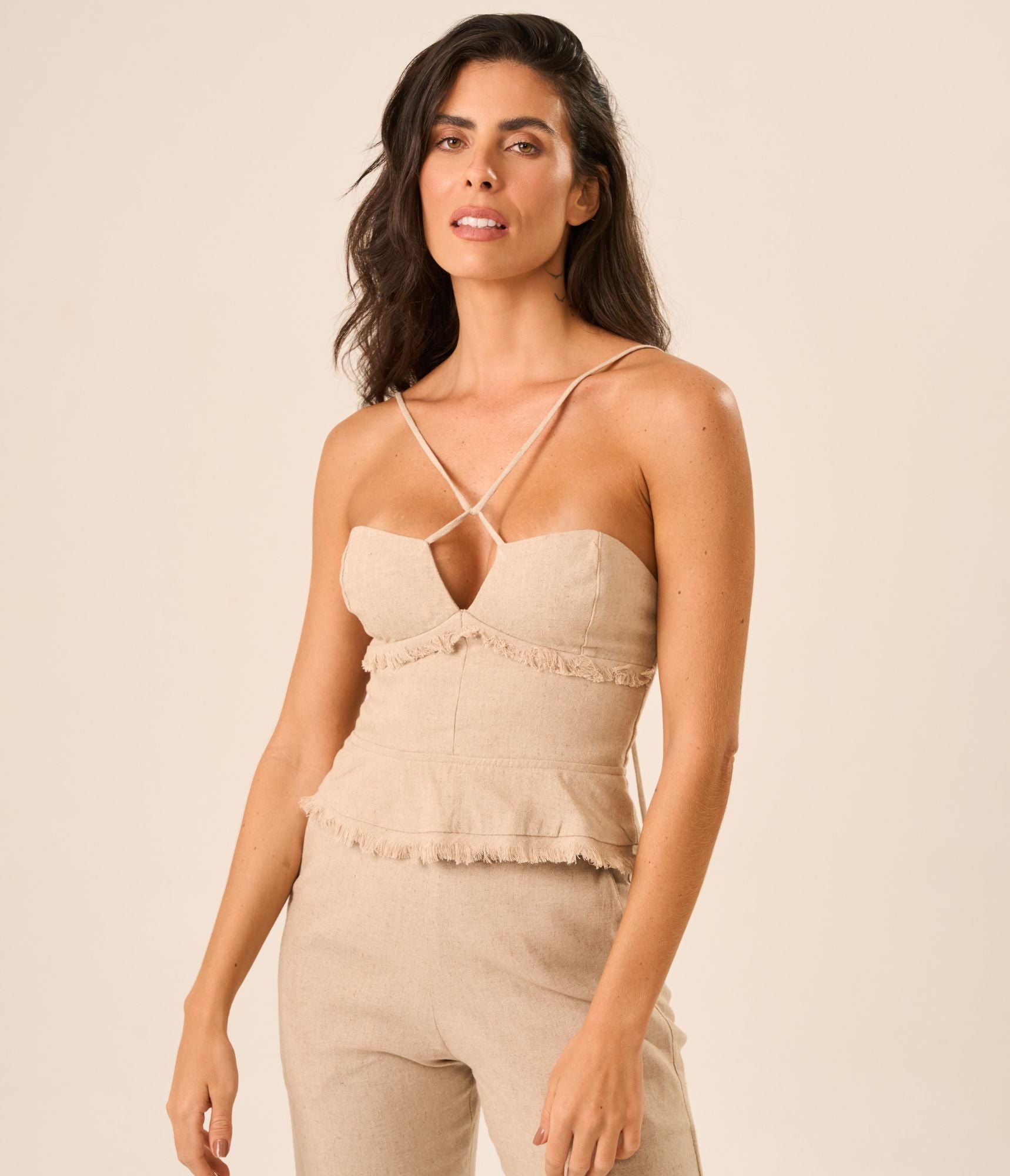 Top de linho areia Guilhermina