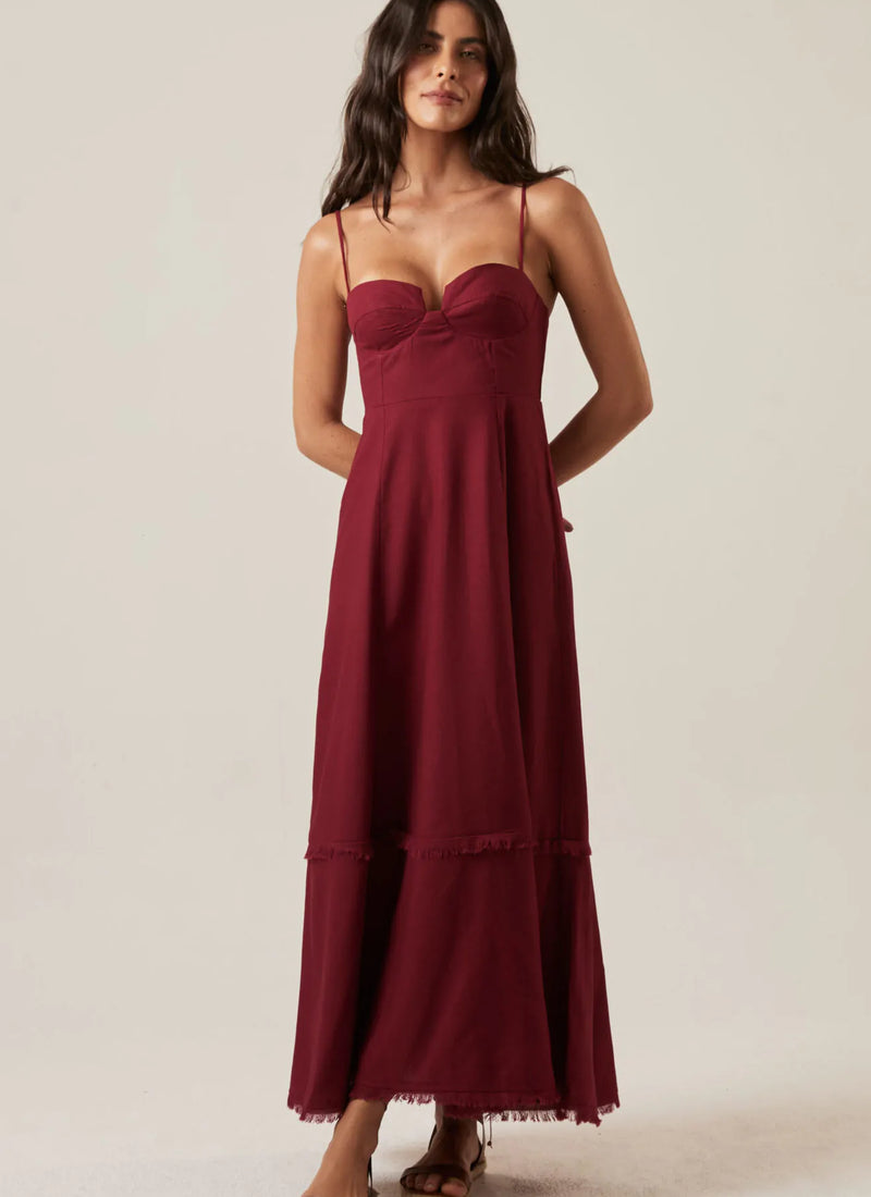 Vestido de Linho vinho-bordô Flora