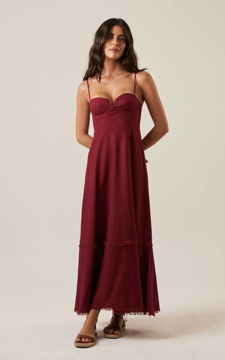 Vestido de Linho vinho-bordô Flora