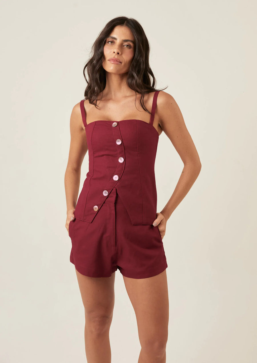 Short de linho vinho-bordô Lari