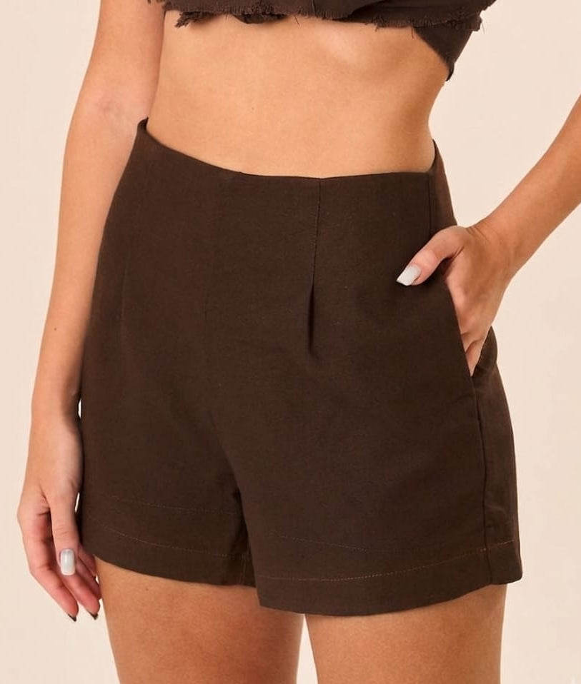 Short de linho marrom-café Milena