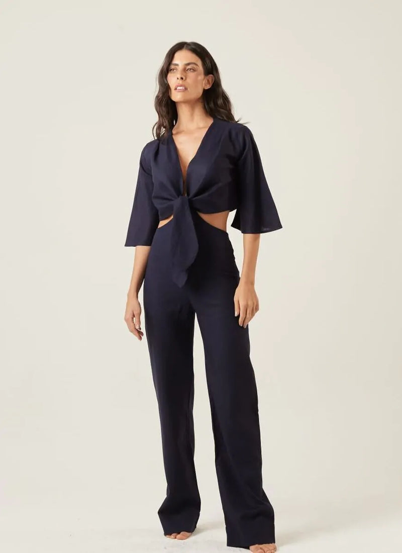 Macacão de linho marinho Alice