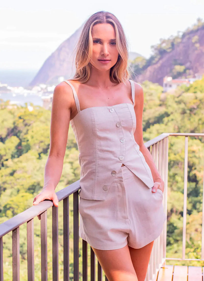 Short de linho natural Lari